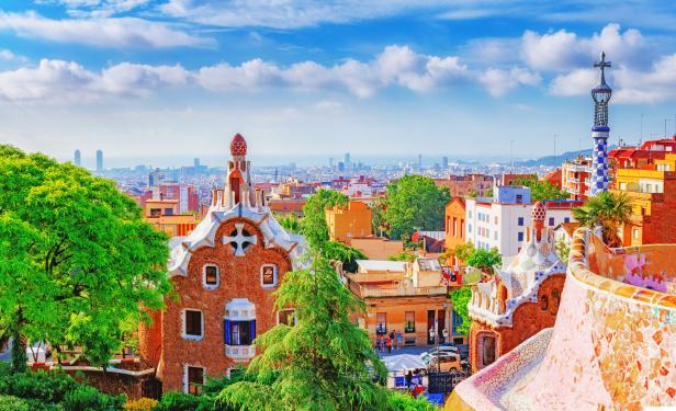 Barcelona, Spain, Park Guell. Fanrastic view of famous bench in Park Guell in Barcelona, famous and extremely popular travel destination in Europe.
