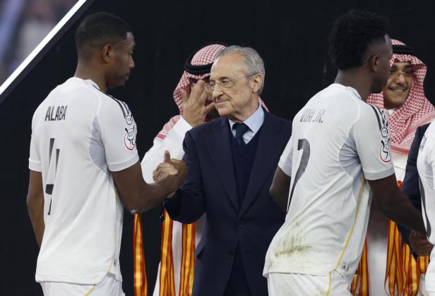 David Alaba und Real-Präsident Perez.