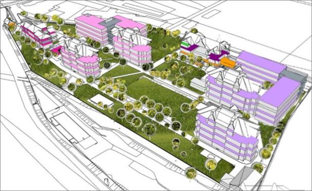 Eine bunte Skizze des Areals, am Computer gezeichnet.