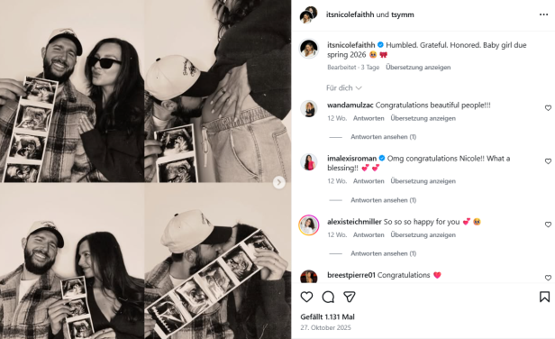 Nicole Faith und Taylor Symmank halten gemeinsam Ultraschallbilder und zeigen sich glücklich über die Schwangerschaft.