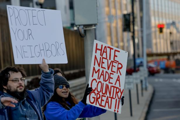 'Stop ICE Terror' rally on the one-year anniversary of President Donald Trump's second inauguration