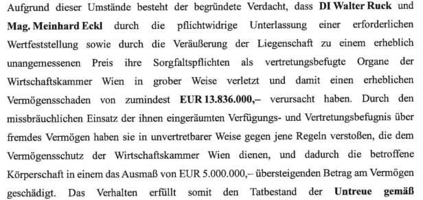 Textauszug beschreibt, dass zwei Personen durch Pflichtverletzungen einen Vermögensschaden von mindestens 13.836.000 Euro verursacht haben.