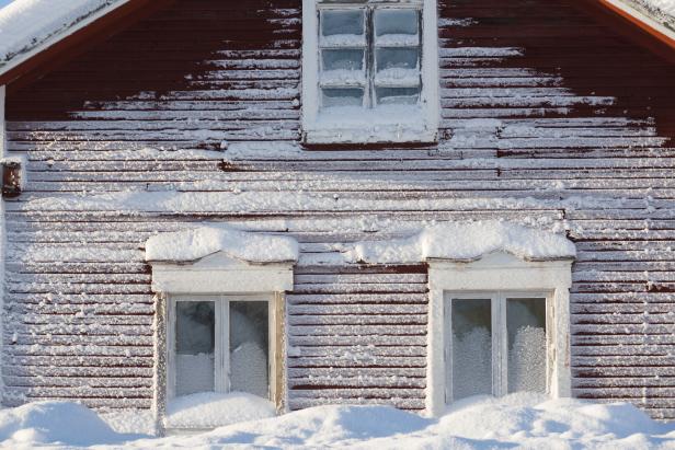 frozen house, winter in Lapland, Sweden, Norrbotten
