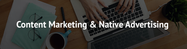 Banner mit Laptop und Schrift "Content Marketing & Native Advertising"