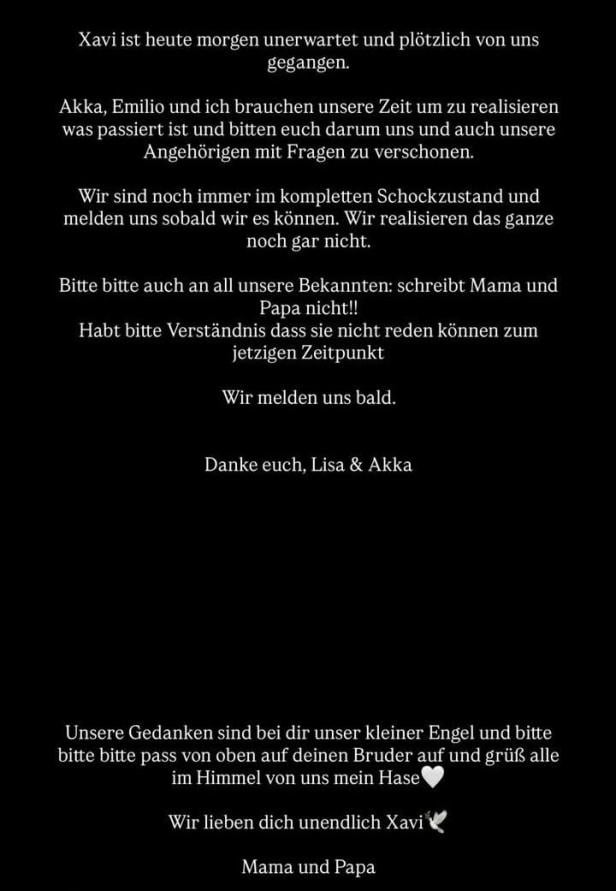 Lisa-Marie Straube Story auf Instagram über den Tod ihres Sohnes Xavi