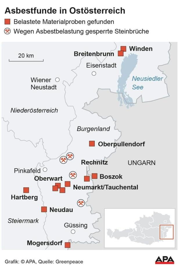 Asbestfunde in Ostösterreich