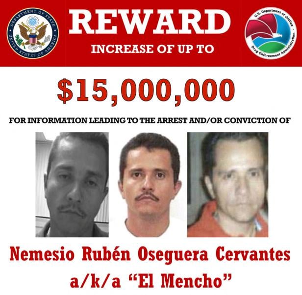 Mexican drug lord Nemesio Oseguera Cervantes, also known as El Mencho, appears in undated photographs on the U.S. Department of State website