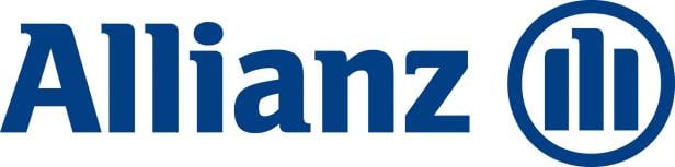Blauer Schriftzug „Allianz“ mit stilisiertem Logo aus drei Balken in einem Kreis rechts daneben.