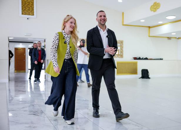 Britain's Green Party holds a press conference after winning Gorton and Denton by-election