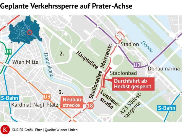 Grafik zur geplanten Durchfahrtssperre im Wiener Prater.