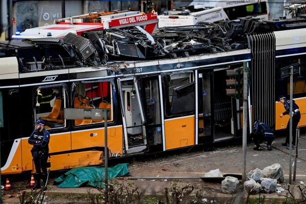 Aftermath of tram derailment in Milan