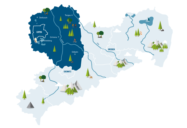 Kartengrafik Leipzig Region in Sachsen