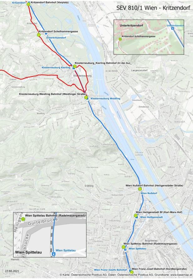 Die Streckensperre zwischen wischen Nußdorf und Klosterneuburg-Weidling