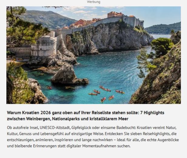 Ein Werbemittel mit großflächigem Bild von Dubrovnik in Kroatien