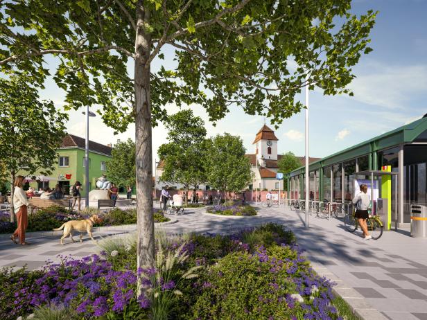 Froschkönig-Brunnen Platz in Simmering nach Umbau