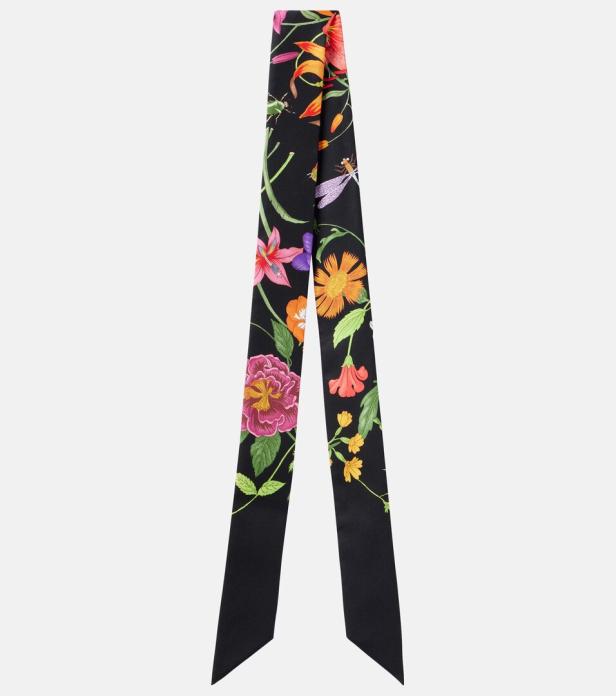 Schwarzes Tuch mit bunten Blumen 