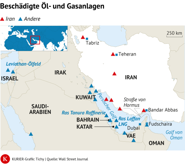 Beschädigte Öl- und Gasanlagen am Persischen Golf