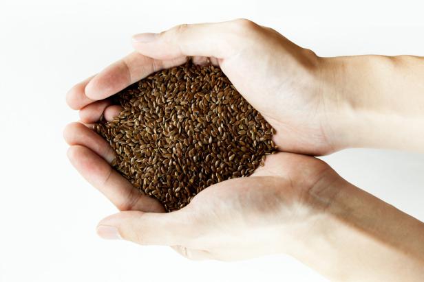 handful of flax seed in human hands