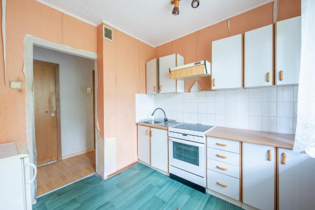 Kitchen in bad condition in an abandoned building. Abandoned house interior. Dirty Room. Old Soviet Russian Poor Interior.