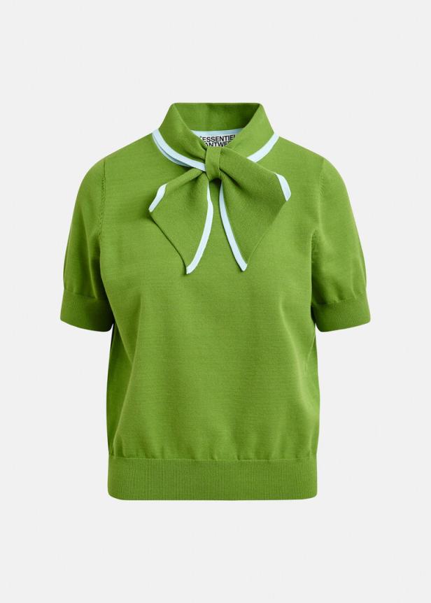 Erbsengrüner Strickpulli mit Schleife von Essentiel Antwerp