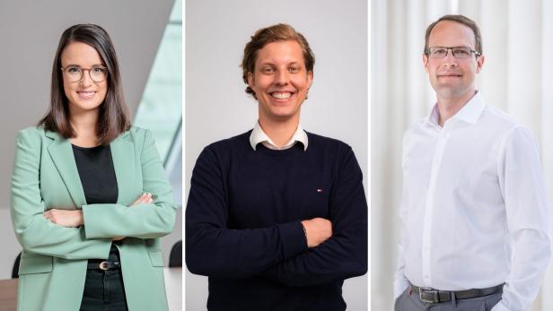 Drei Portrait-Bilder. Links eine Frau, rechts zwei Männer. Alle lächeln.