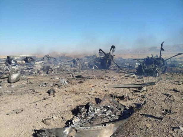 Photos purporting to show U.S. aircraft destroyed during the U.S. mission to find a stranded airman in Iran