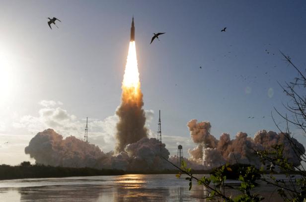 FILE PHOTO: NASA's Artemis II mission to fly by the moon, lifts off from the Kennedy Space Center in Cape Canaveral