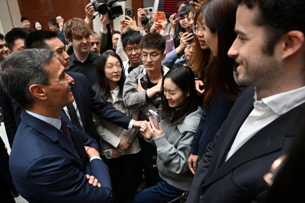 Spanish Prime Minister Pedro Sanchez, at Tsinghua University, in Beijing