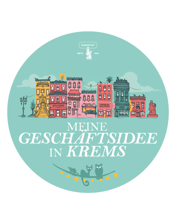 Das Logo der Aktion zeigt eine gezeichnete Häuserzeile in Rosa- und Blautönen.