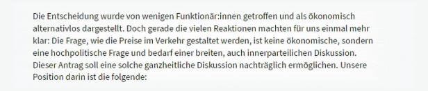 Ausschnitt eines deutschsprachigen Textes über politische Entscheidungsprozesse und die Notwendigkeit breiter Diskussionen.
