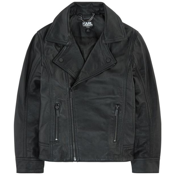Eine schwarze Lederjacke von Karl Lagerfeld für Kinder.