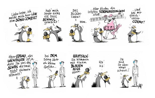 Pammesberger Karikatur: Pinguinberger LIVE aus der Stadthalle!