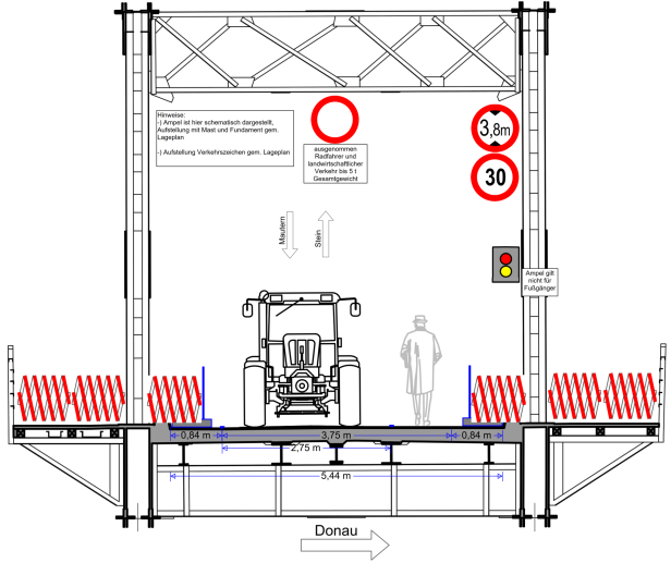 Ein Querschnitt der Brücke mit den eingezeichneten Erneuerungen.