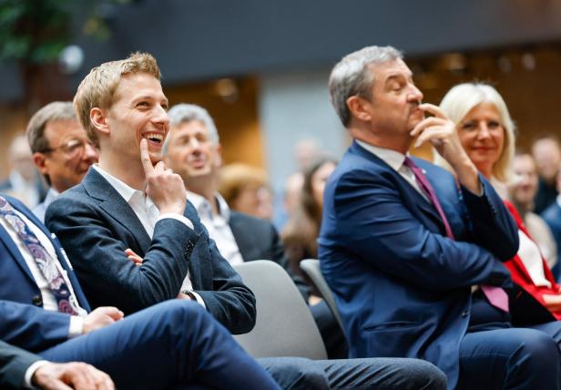 Dominik Krause und Markus Söder bei ihrem ersten Zusammentreffen nach der Wahl am 16. April 2026.