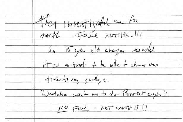 Document described as a suicide note purportedly written by the late Jeffrey Epstein