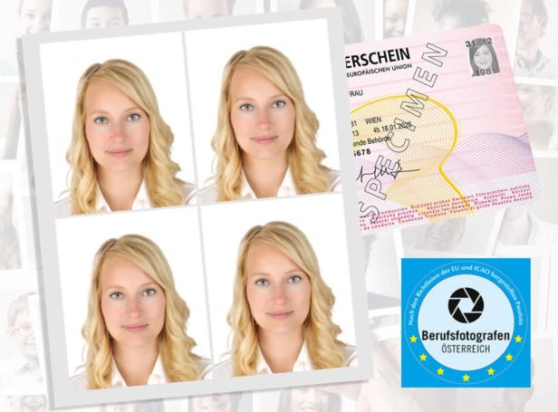 Biometrische Passbilder einer blonden Dame.