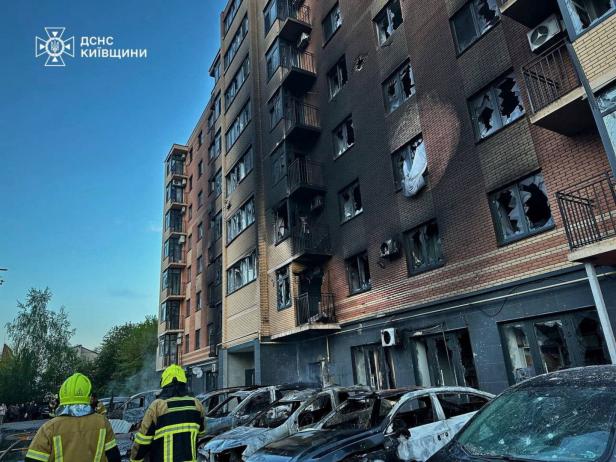 Aftermath of a Russian missile and drone attack in Kyiv region