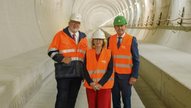ÖBB-Chef Andreas Matthä, Nationalratspräsidentin Doris Bures und Mobilitätsminister Peter Hanke.