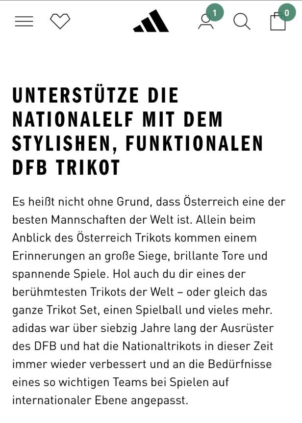 Der Fehler auf der Adidas-Website