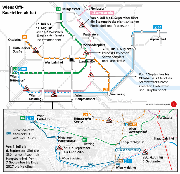 U-Bahn-Plan mit den diversen Sperren.
