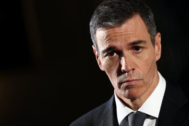 Spanish Prime Minister Pedro Sanchez holds a press conference at the Spanish Embassy to the Vatican, in Rome