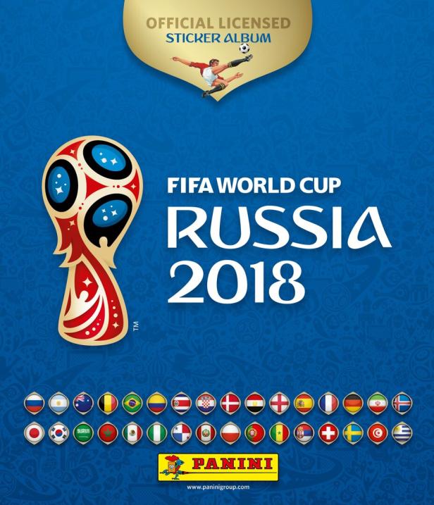 Das Cover des Panini-Sammelalbums zur FIFA Fussball-Weltmeisterschaft Russland 2018 zeigt das offizielle Logo und Länderflaggen.