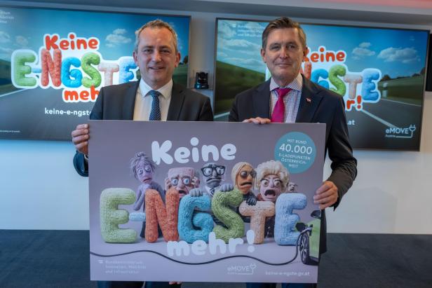 Martin Russ und Peter Hanke präsentieren die neue E-Auto-Kampagne.