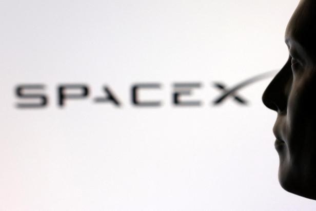 SpaceX-Logo und Elon Musk