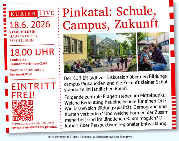 Einladung des KURIER zur Diskussion über den Bildungscampus Pinkaboden und die Zukunft ländlicher Schulstandorte am 18.6.2026 in Stadl Bildein.