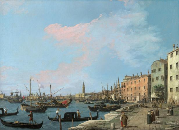 Ein Gemälde: Die Riva degli Schiavoni in Venedig, Canaletto (1697–1768) um 1730, Öl auf Leinwand.