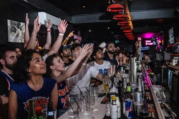 Fans watch Knicks vs Spurs NBA finals game in New York City