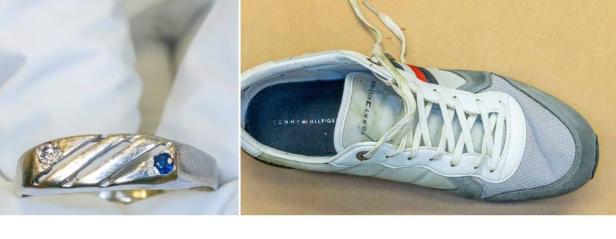 Weißgoldring und Turnschuh