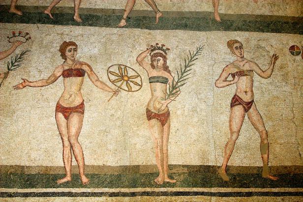 Roman Mosaic. Girls in Bikinis