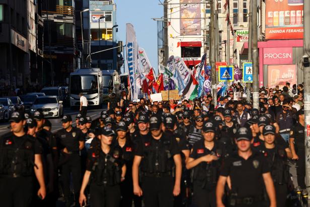People protest ahead of the NATO leaders' summit, in Istanbul